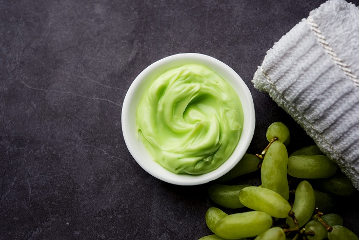 A mixture of green grapes yogurt and honey for skin