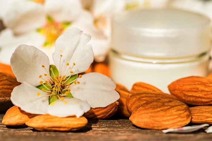 Almonds and face cream and masks