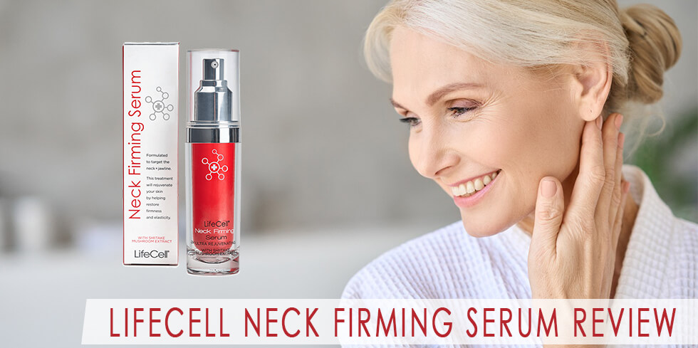 Mid age woman treating neck wrinkles
