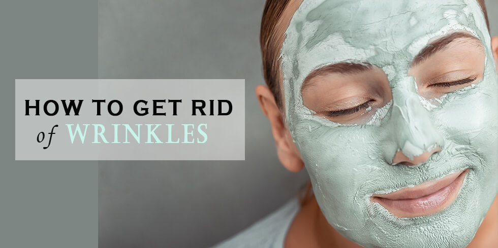 Woman with face mask getting rid of wrinkles