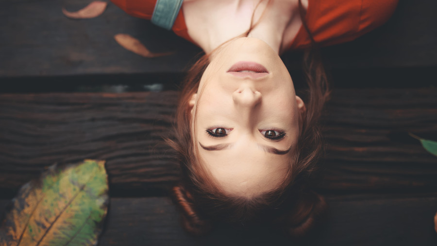 Upside down photo of a woman
